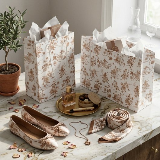 Herbstliches Blumen-Toile-Muster Große Geschenktüte