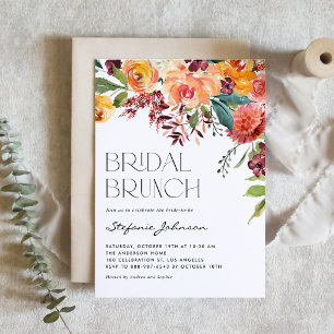Herbstliches Blumenbouquet QR-Code Braut-Brunch Einladung