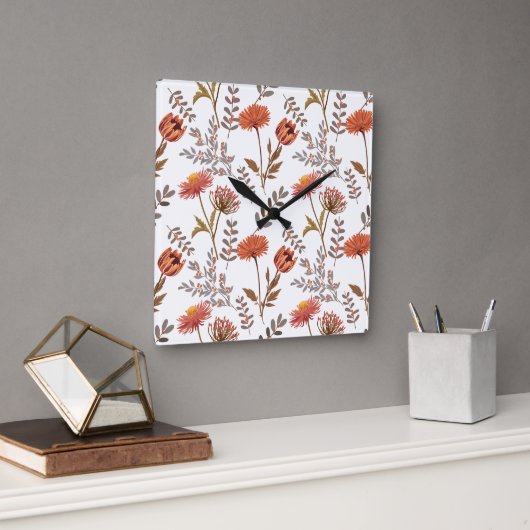 Herbstliches Blütenmosaik Quadratische Wanduhr (Büro)