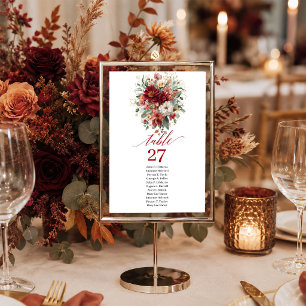 Herbstliches Burgund Gold Floral Terrakotta-Tisch Tischnummer