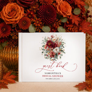 Herbstliches Burgunder-Gold-Blumen-Terrakotta-Brau Gästebuch
