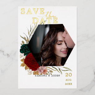 Herbstliches Burgunder Smaragd Blumen-Foto  Folieneinladung