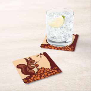 🐿️ Herbstliches Eichhörnchen – 500er Set Rechteckiger Pappuntersetzer