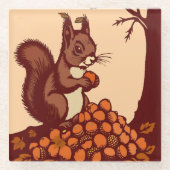 🐿️ Herbstliches Eichhörnchen Glasuntersetzer (Vorderseite)