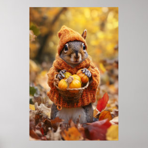 Herbstliches Eichhörnchen-Kunstposter, gemütlicher Poster
