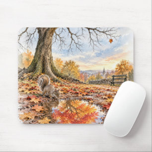 Herbstliches Eichhörnchen mit Spiegelung in einer Mousepad
