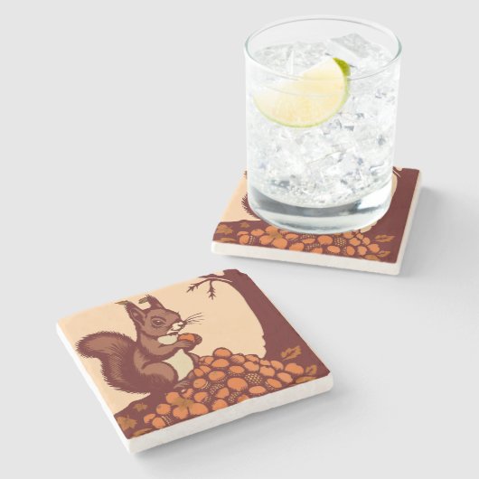 🐿️ Herbstliches Eichhörnchen Steinuntersetzer (Seitenansicht)