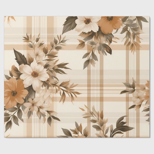 Herbstliches Kariertes, gemütliches Herbstmuster Geschenkpapier (Flach)