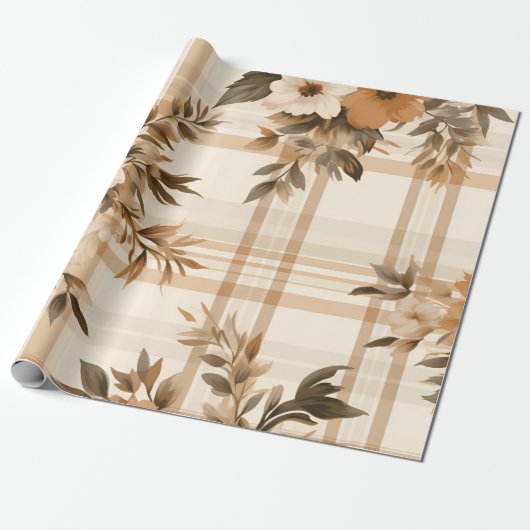 Herbstliches Kariertes, gemütliches Herbstmuster Geschenkpapier (Ungerollt)