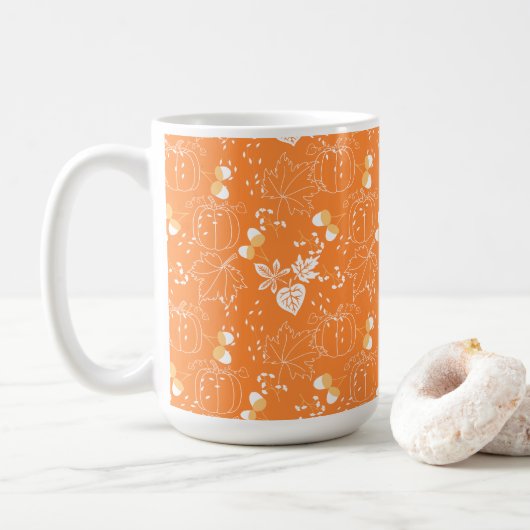 Herbstliches Kürbis- und Blattmuster Kaffeetasse (Mit Donut)