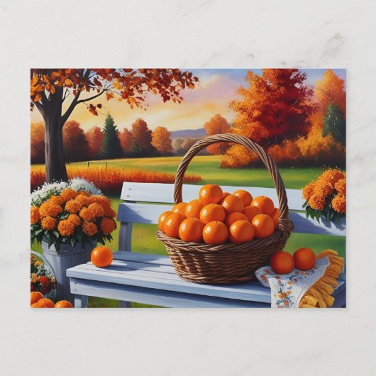 Herbstliches Land Zitrusfrüchte-Korb Ernte Postkarte (Vorderseite)