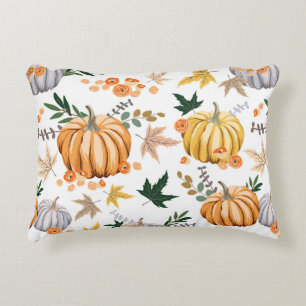 Herbstliches orangefarbenes Kürbis- und Blumenmust Dekokissen