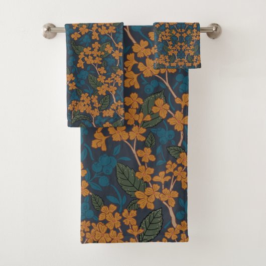 Herbstliches William-Morris-Stil-Muster Badhandtuch Set (Insitu)