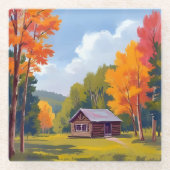 Herbstliches Zuhause Seeufer Cottage Glasuntersetzer (Vorderseite)