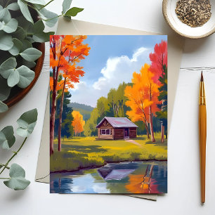 Herbstliches Zuhause Seeufer Cottage Postkarte