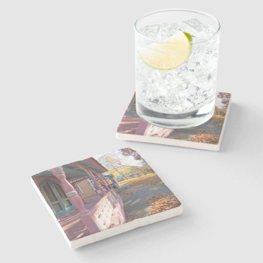 Herbstlichter auf der Hütte - Martha's Vineyard Steinuntersetzer (Seitenansicht)