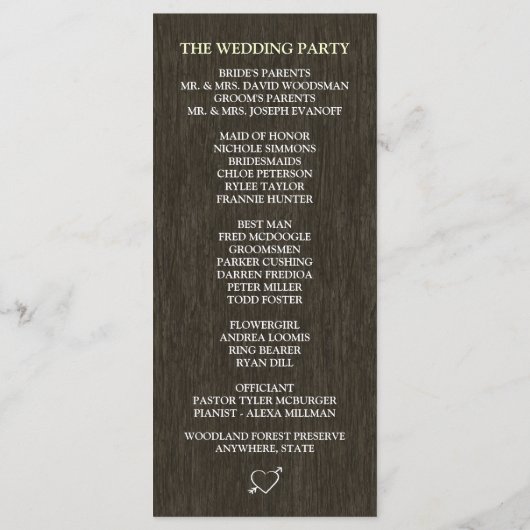 Herbstlichter Hochzeitsfeierprogramme Programm (Rückseite)