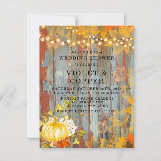 Herbstlichter Rust Wood Polterabend Einladung (Vorderseite)