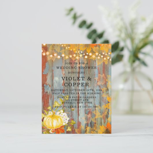 Herbstlichter Rust Wood Polterabend Einladung (Stehend Vorderseite)