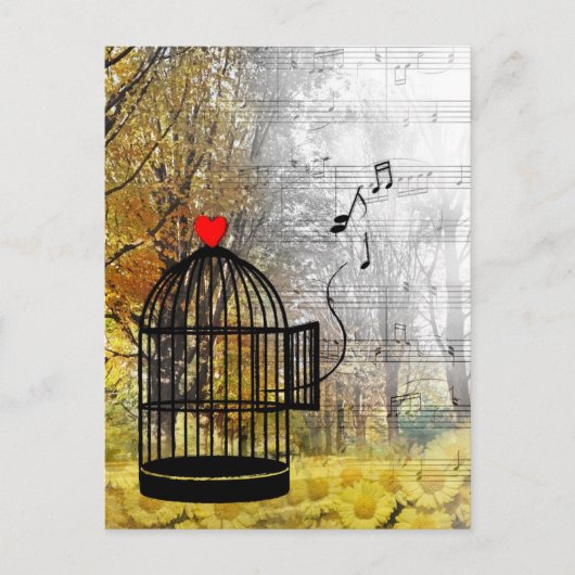 Herbstlied mit Vogelkäfig und er Postkarte (Vorderseite)