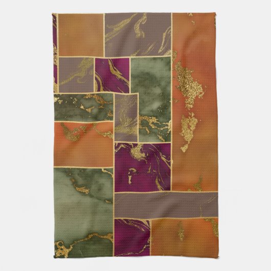Herbstluxus | Geometrisches Gold Jewel Tone Marmor Geschirrtuch (Vertikal)