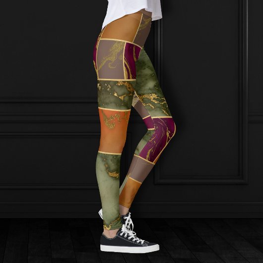 Herbstluxus | Geometrisches Gold Jewel Tone Marmor Leggings