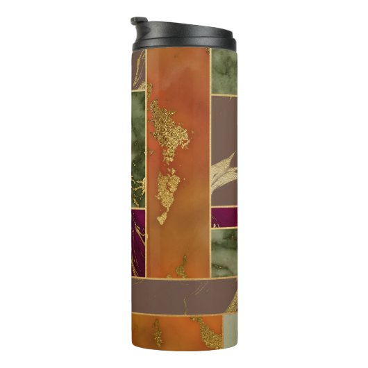 Herbstluxus | Geometrisches Gold Jewel Tone Marmor Thermosbecher (Nach rechts gedreht)