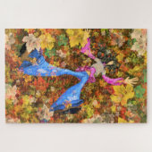 Herbstmädchen Blätter Kunst Zeichnend Abstrakte Ja Puzzle (Horizontal)