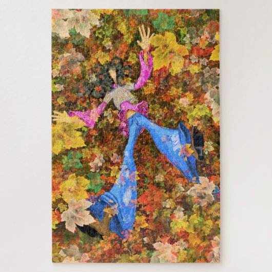 Herbstmädchen Blätter Kunst Zeichnend Abstrakte Ja Puzzle (Vertikal)