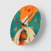 Herbstmädchen mit Baum im Jar Runde Wanduhr (Winkel)