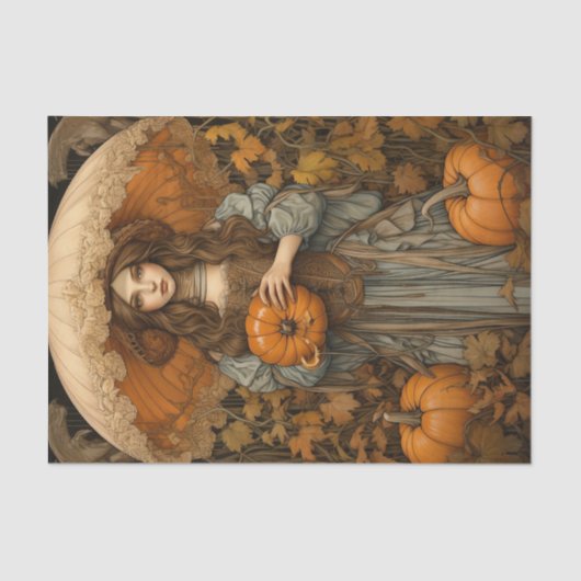 Herbstmädchen mit Dach Pumpkin Fall Decoupage Seidenpapier (Vorderseite)