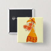 Herbstmädchen mit Herbst-Blume Button (Vorne & Hinten)