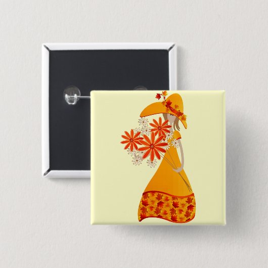 Herbstmädchen mit Herbst-Blume Button (Vorne & Hinten)