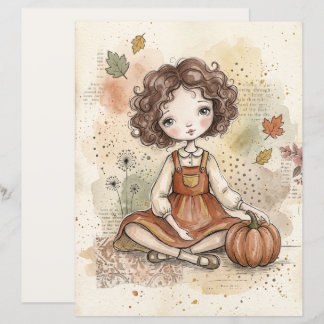 Herbstmädchen mit Kürbis-Kunstpapier | Herbstwald