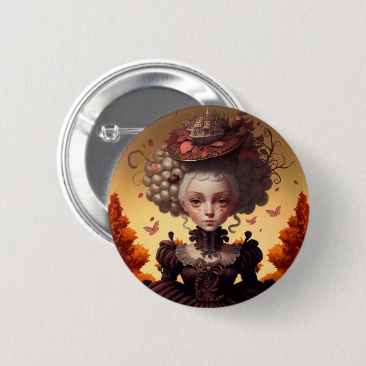 Herbstmädchen und ihr Extravaganter Hut Button (Vorne & Hinten)