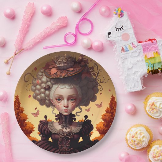 Herbstmädchen und ihr Extravaganter Hut Pappteller (Party)
