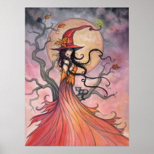 Herbstmagie Halloween Hexe und Katze Kunst Poster