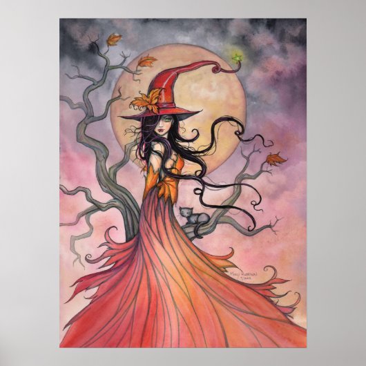 Herbstmagie Halloween Hexe und Katzenkunst Poster (Vorne)