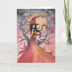 Herbstmagie Hexe und Katze Halloween Kunst Karte
