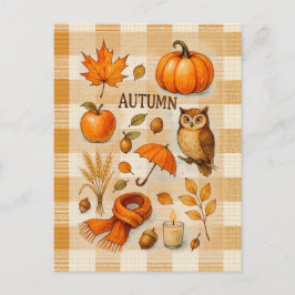 Herbstmagie-Postkarte Gemütlicher Herbst Eule Kürb Postkarte