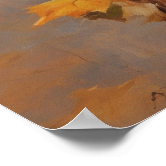 Herbstmalerei eines Vogels auf einem Zaun Poster (Ecke)