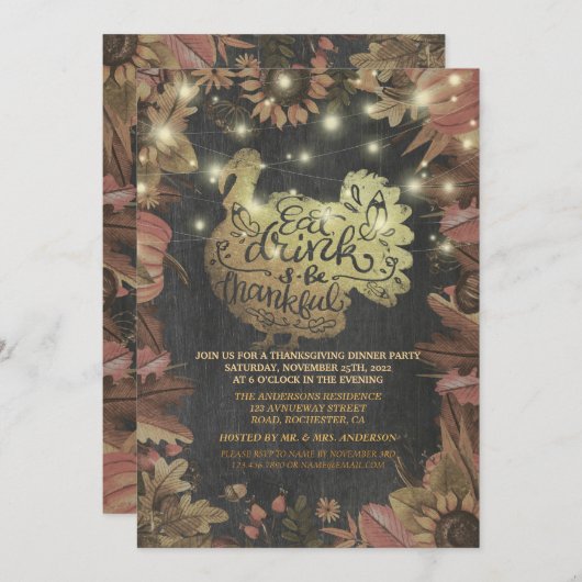 Herbstmapfel Gold Türkei Erntedank Abendessen Part Einladung (Vorne/Hinten)