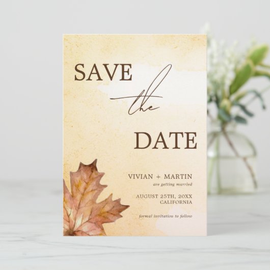 Herbstmapfelleaf Brunt Orange Wasserfarbe Save The Date (Stehend Vorderseite)