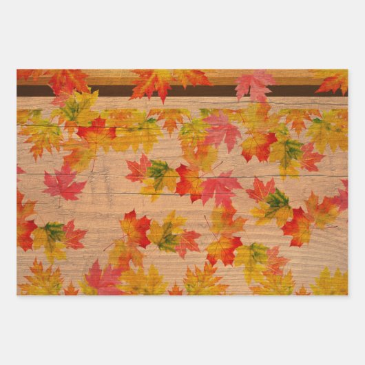 Herbstmaple-Blätter auf Stallholz Geschenkpapier Set (Vorderseite 2)