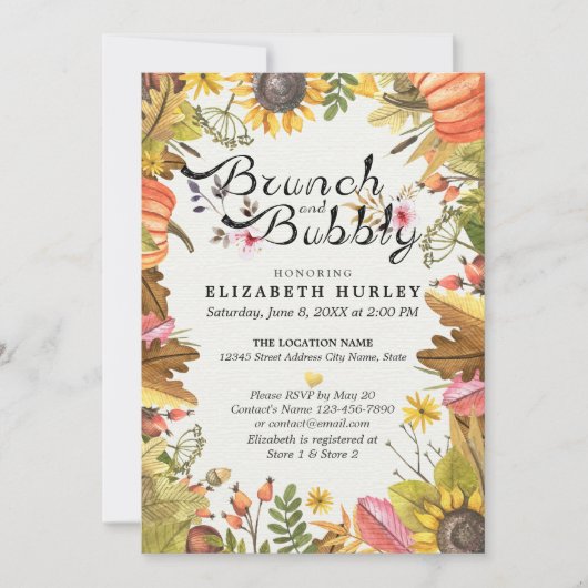 Herbstmaple-Blätter Brunch & Bubbly Brautparty Einladung (Vorderseite)