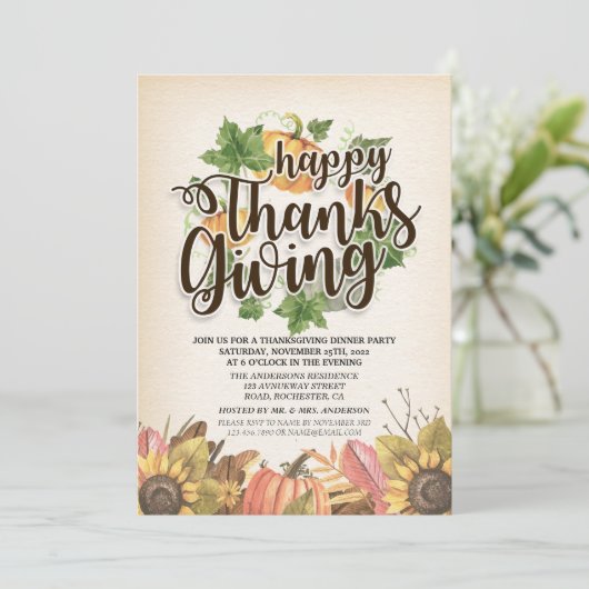 Herbstmaple Blätter Chic Erntedank Dinner Party Einladung (Stehend Vorderseite)