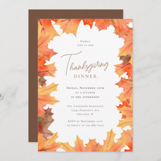 Herbstmaple Blätter Erntedank Abendessen Einladung (Vorne/Hinten)