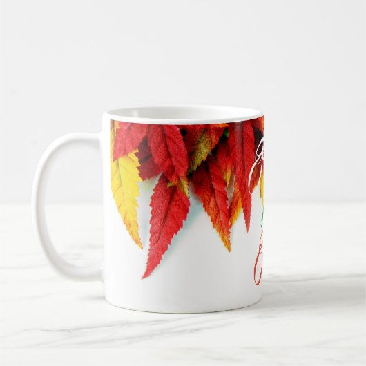 Herbstmaple-Blätter für Typografie fallen für Herb Kaffeetasse (Links)