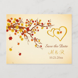 Herbstmaple Blätter, Herz Save the Date Ankündigungspostkarte