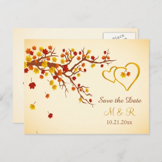 Herbstmaple Blätter, Herz Save the Date Ankündigungspostkarte (Vorne/Hinten)